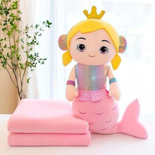 Blenzza Deco™ Mermaid Soft Toy Cum Kids Reversible Blanket (40x60Inch)