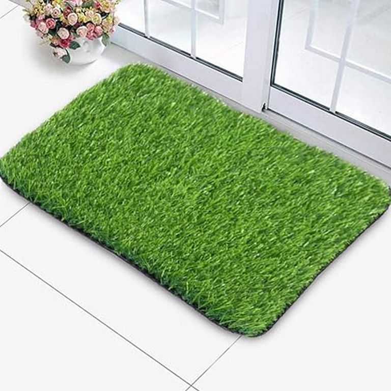 Blenzza Deco™ Anti Skid Artificial Grass mat for Balcony Doormat (16X24Inch) Green Pack of 1