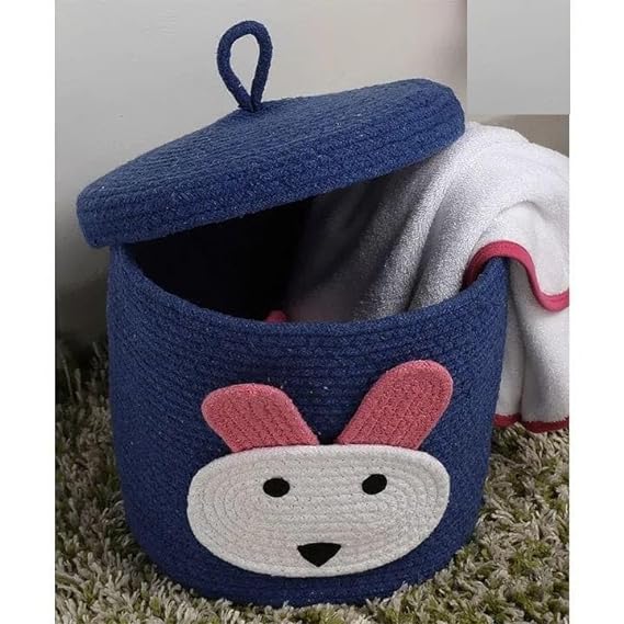 Blenzza Deco ™ Kids Lid Jute Storage Basket for Living Room Toy Basket for Nursery Storage with Beautiful Characters (Pack of 1)