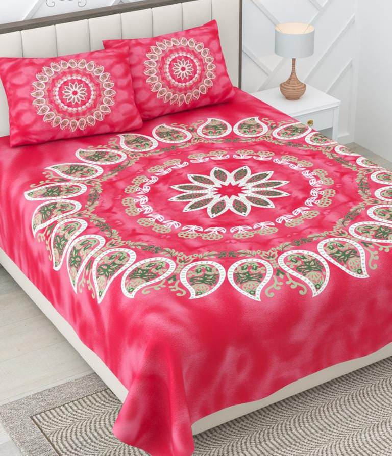 Blenzza Deco™ Pure Cotton 210TC Floral Traditional Double Bed Sheet with 2 Pillow Cover