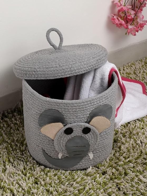 Blenzza Deco ™ Kids Lid Jute Storage Basket for Living Room Toy Basket for Nursery Storage with Beautiful Characters (Pack of 1)