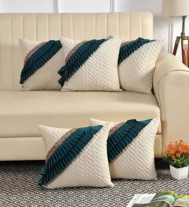 Blenzza Deco™ Royal Frill Cushion for Bedroom & Living Room Set of 5 with Filler (16*16Inch)