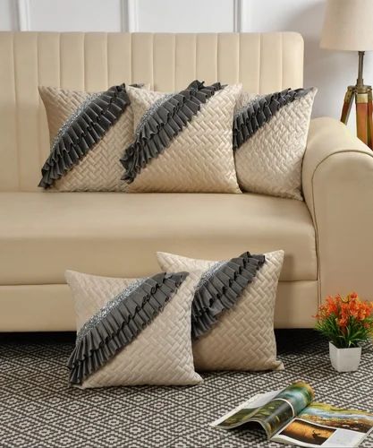 Blenzza Deco™ Royal Frill Cushion for Bedroom & Living Room Set of 5 with Filler (16*16Inch)