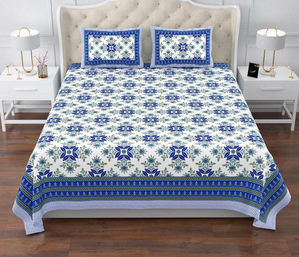 Blenzza Deco™ Pure Cotton 210TC Floral Traditional Double Bed Sheet with 2 Pillow Cover