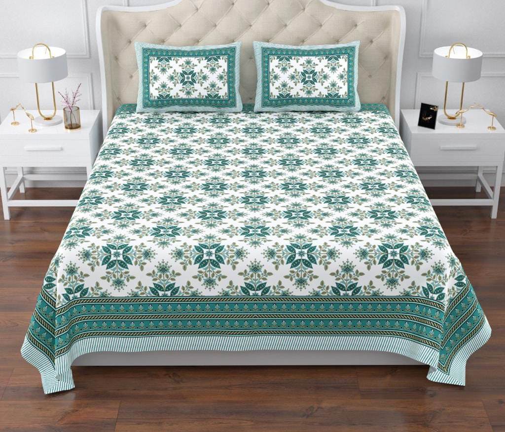 Blenzza Deco™ Pure Cotton 210TC Floral Traditional Double Bed Sheet with 2 Pillow Cover