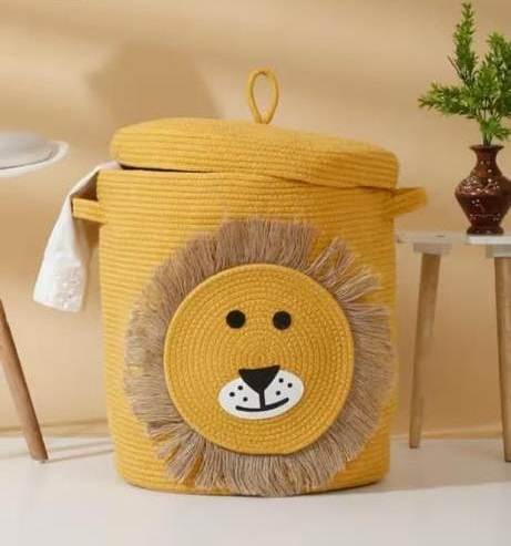 Blenzza Deco ™ Kids Lid Jute Storage Basket for Living Room Toy Basket for Nursery Storage with Beautiful Characters (Pack of 1)