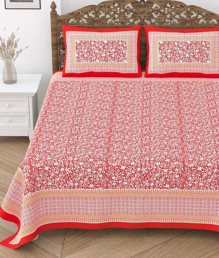 Blenzza Deco™ Pure Cotton 210TC Floral Traditional Double Bed Sheet with 2 Pillow Cover