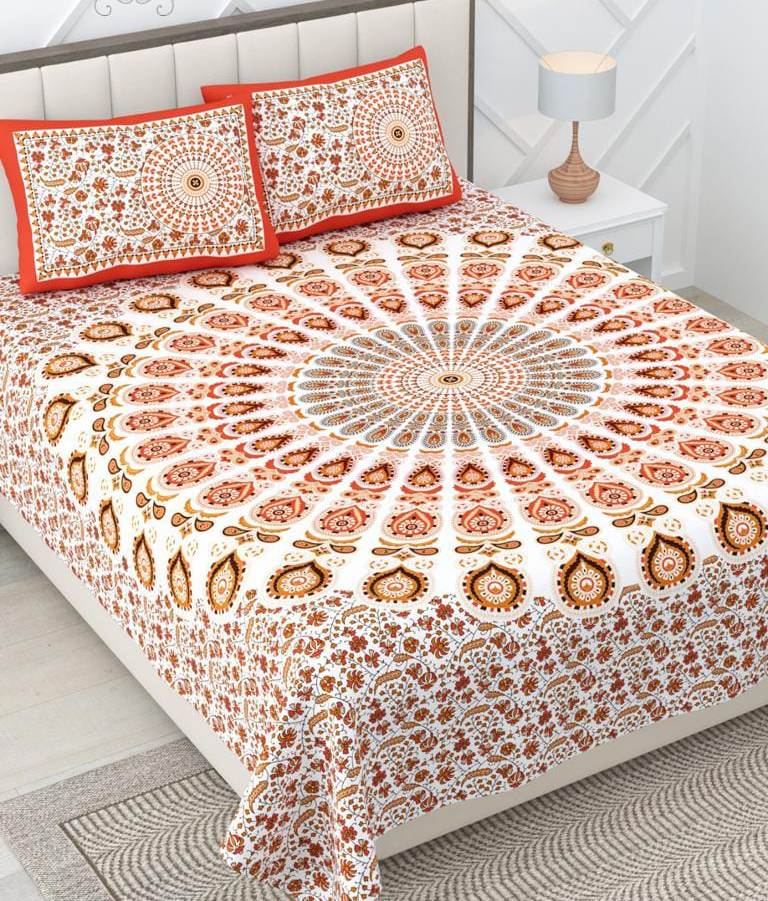 Blenzza Deco™ Pure Cotton 210TC Floral Traditional Double Bed Sheet with 2 Pillow Cover