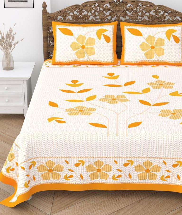 Blenzza Deco™ Pure Cotton 210TC Floral Traditional Double Bed Sheet with 2 Pillow Cover