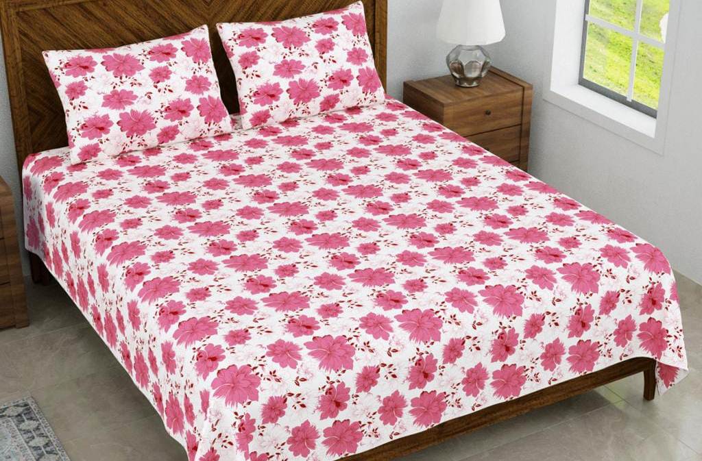 Blenzza Deco™ Pure Cotton 210TC Floral Traditional Double Bed Sheet with 2 Pillow Cover