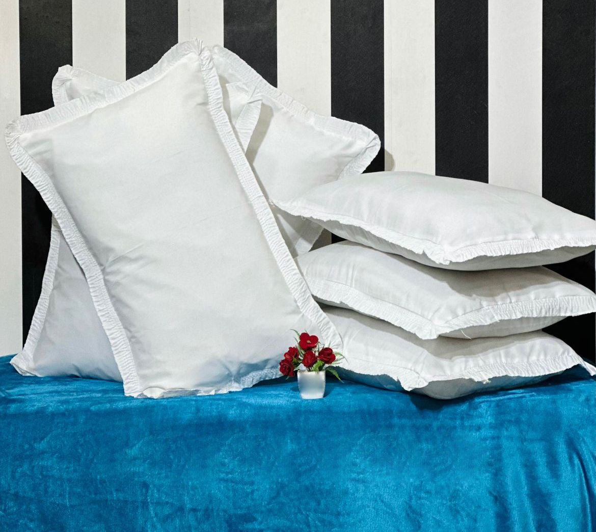 Blenzza Deco ™ Milky Solid White Frill Cotton Pillow Covers