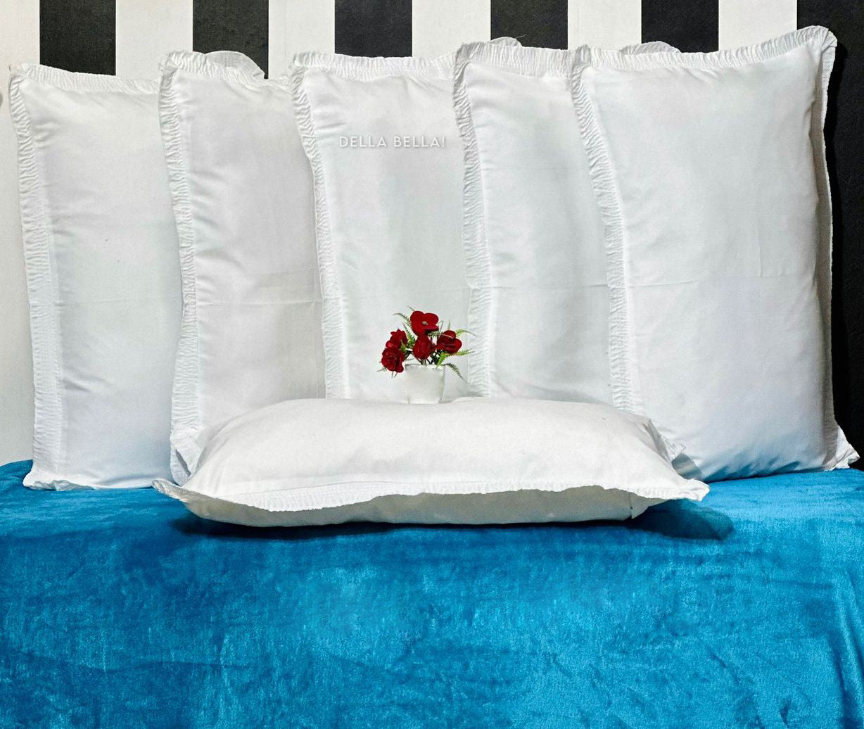 Blenzza Deco ™ Milky Solid White Frill Cotton Pillow Covers