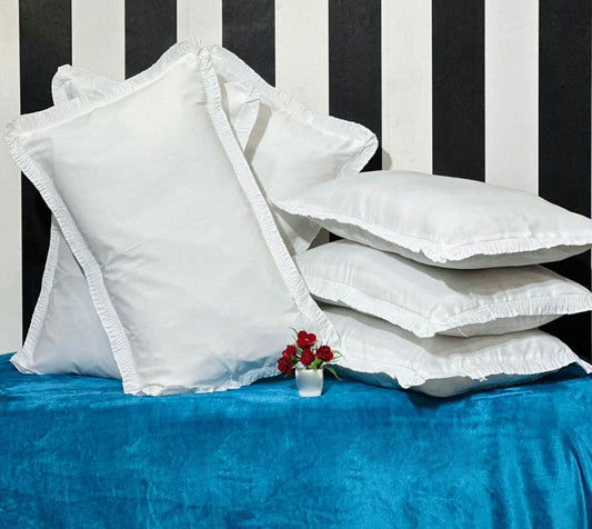 Blenzza Deco ™ Milky Solid White Frill Cotton Pillow Covers