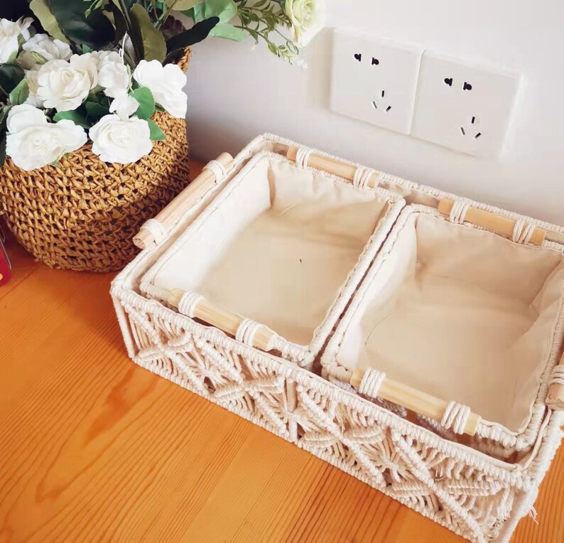 Blenzza Deco™ Macrame Storage Basket for Home & Bathroom Accessories (Set of 3)